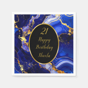 Royal Blue and Gold Marble Agate Birthday Party Napkin