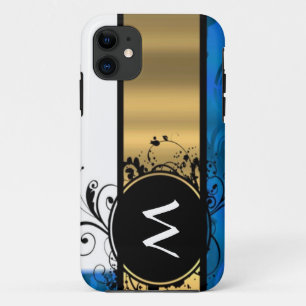Royal blue and gold monogram iPhone 11 case