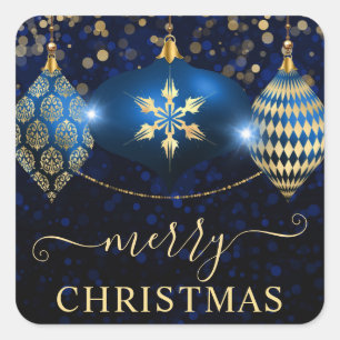Royal Blue and Gold Ornaments Baubles Christmas Square Sticker