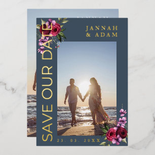 Royal Blue and Gold Photo Wedding Save Our Date