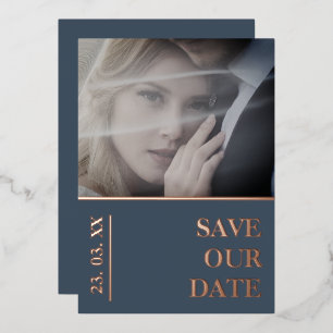 Royal Blue and Gold Photo Wedding Save the Date