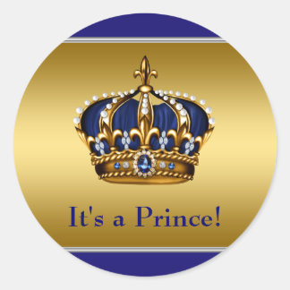 Royal Blue and Gold Prince Baby Shower Classic Round Sticker