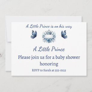 Royal Blue and Gold Prince Crown Boy Baby Shower I Invitation