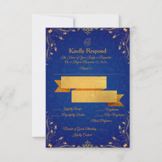 Royal Blue and Gold RSVP Card