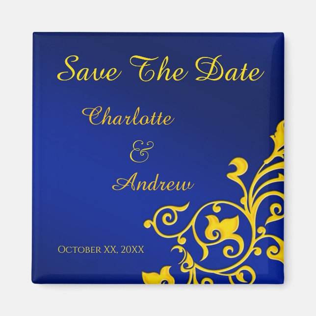 Royal Blue and Gold Save The Date Magnet (Front)