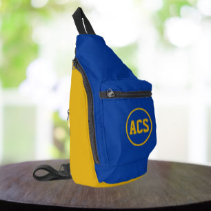 Royal Blue and Gold School Colours and Letters Sling Bag