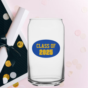 Royal Blue and Gold School Colours Class Year Can Glass