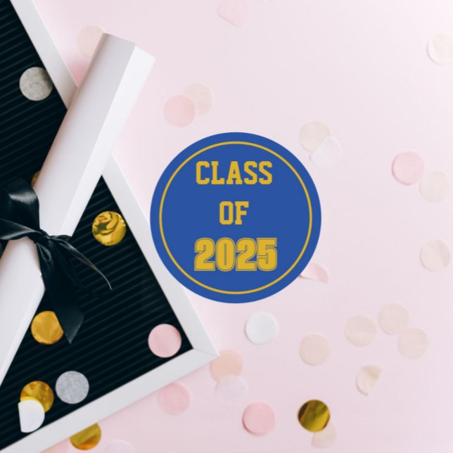 Royal Blue and Gold School Colours Class Year Classic Round Sticker (In Situ Graduation)