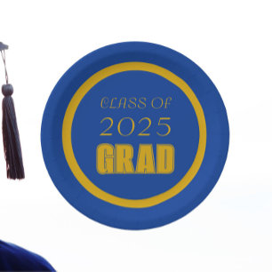 Royal Blue and Gold School Colours Graduation Paper Plate