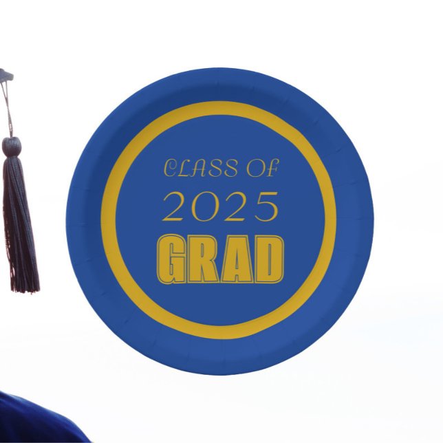 Royal Blue and Gold School Colours Graduation Paper Plate (In Situ Graduate)