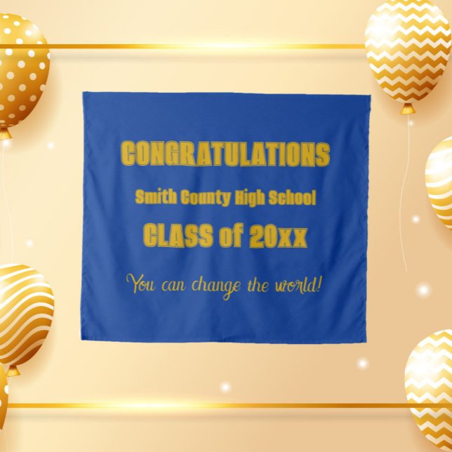 Royal Blue and Gold School Colours Graduation Tapestry (In Situ)