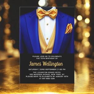 Royal Blue and Gold Tuxedo Birthday Event Invitation