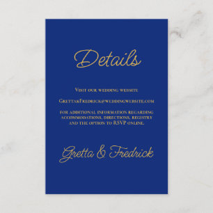 Royal Blue and Gold Wedding Details Enclosure Card