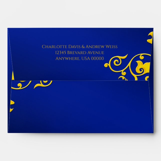 Royal Blue and Gold Wedding Envelope (Back (Top Flap))