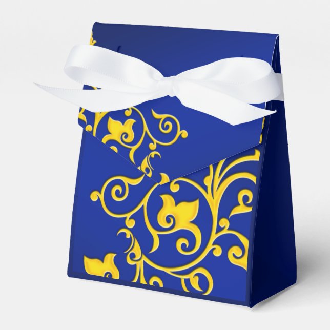 Royal Blue and Gold Wedding Favour Box (Front Side)