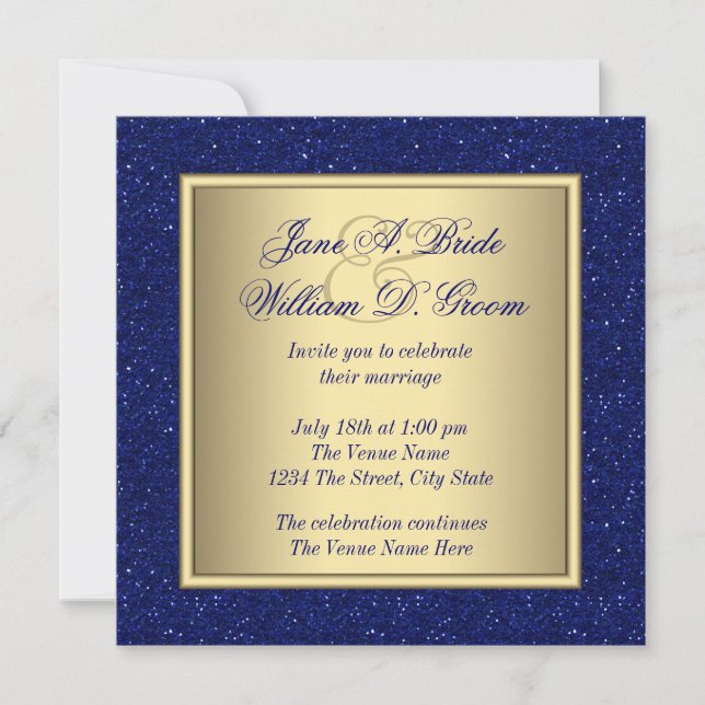 Royal Blue and Gold Wedding Invitation (Front)