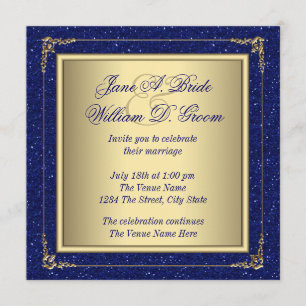 Royal Blue and Gold Wedding Invitation