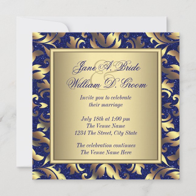 Royal Blue and Gold Wedding Invitation (Front)