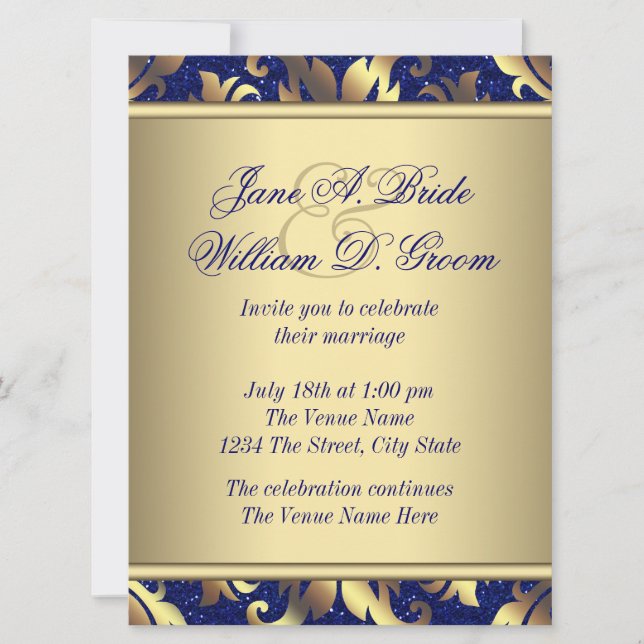 Royal Blue and Gold Wedding Invitation (Front)