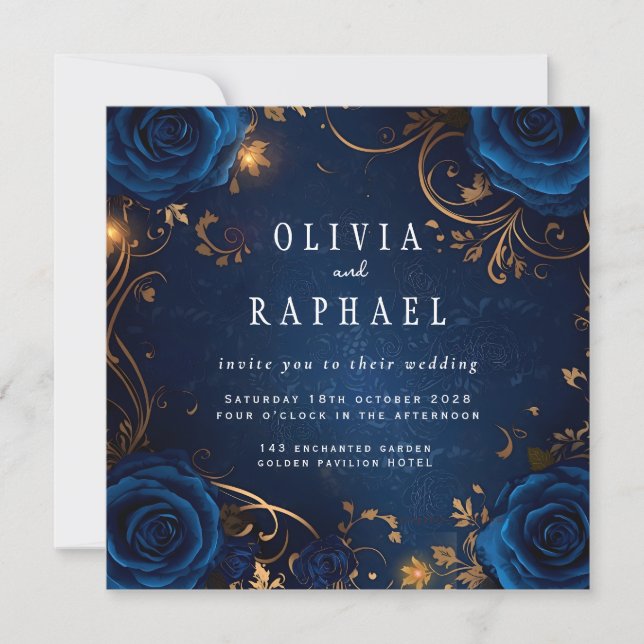 Royal Blue and Gold Wedding Invitation (Front)