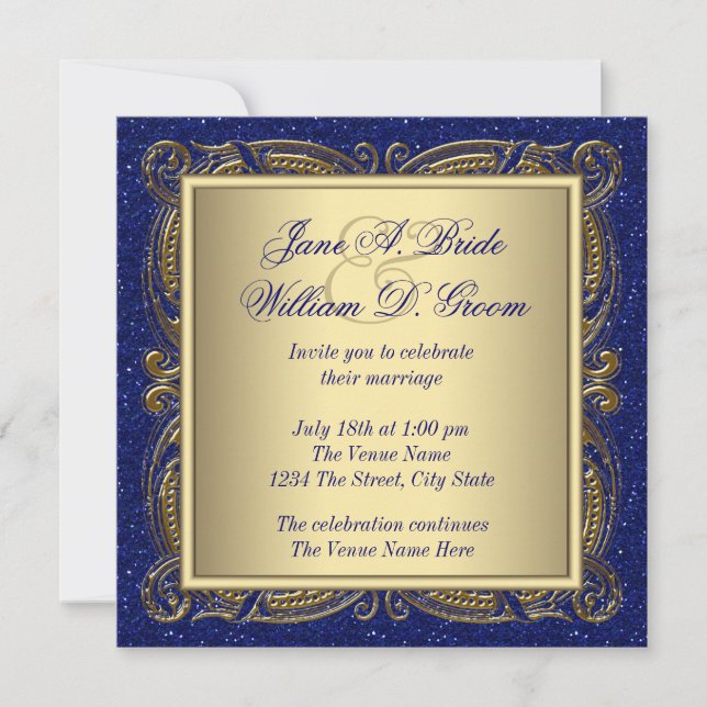 Royal Blue and Gold Wedding Invitation (Front)