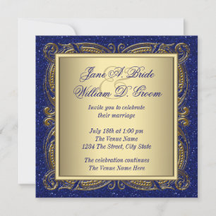 Royal Blue and Gold Wedding Invitation