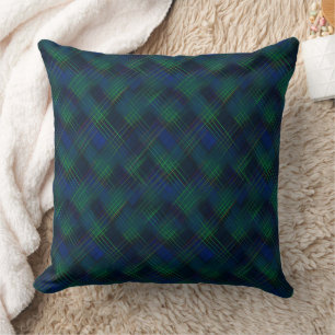Royal blue and green tartan cushion