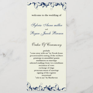 royal blue and ivory Wedding program Programme