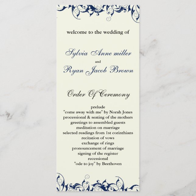 royal blue and ivory Wedding program Programme (Front)