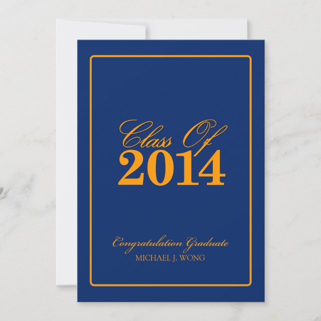 Royal Blue and Orange Class of 2014 Invitation (Front)