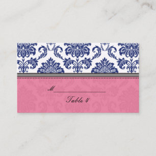 Royal Blue and Pink Damask Placecards