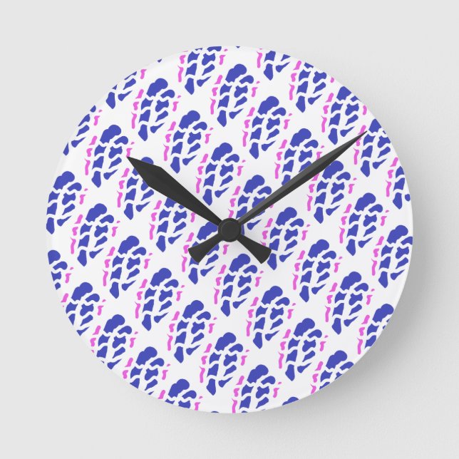 Royal blue and pink patterns  round clock (Front)