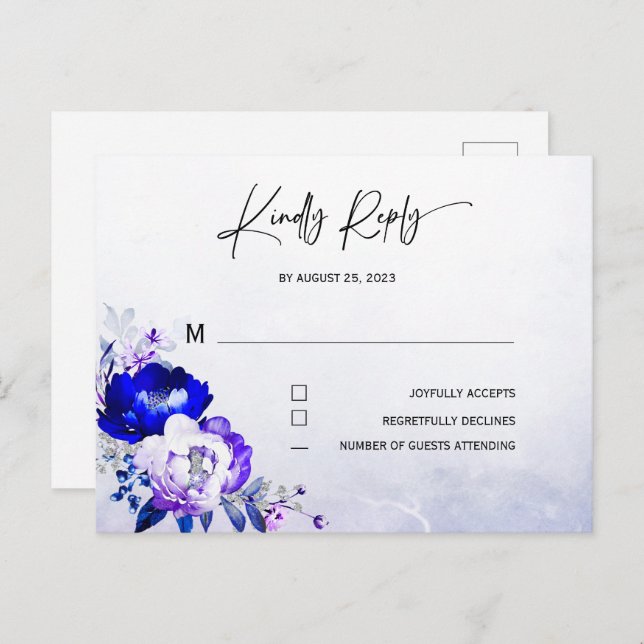 Royal Blue and Purple Wedding RSVP Postcard (Front/Back)