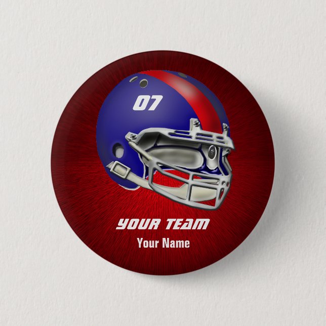Royal Blue and Red Football Helmet 6 Cm Round Badge (Front)