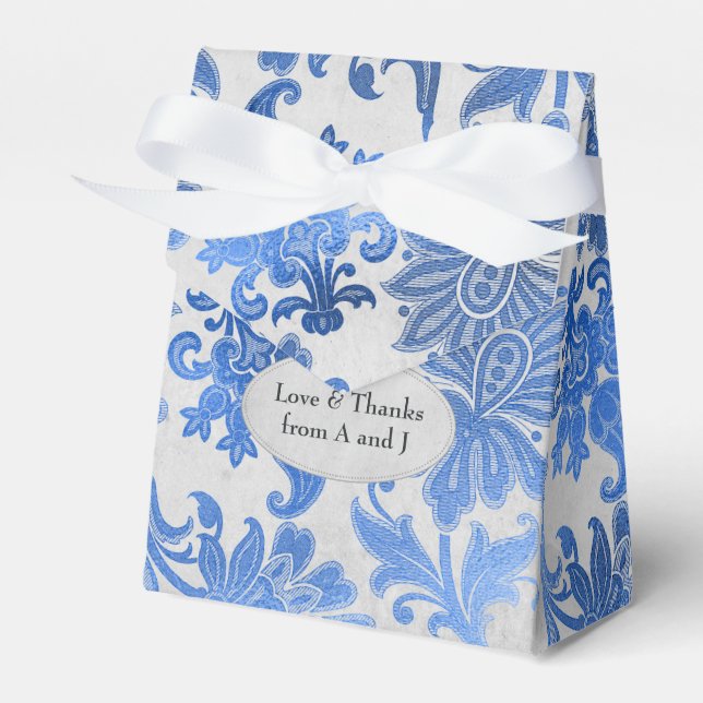Royal Blue and Silver Floral Favour Box (Front Side)
