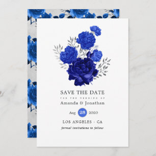 Royal Blue and Silver Floral Wedding Save The Date