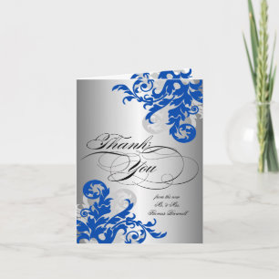 Royal Blue and Silver Flourish Wedding Thank You Card