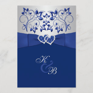 Royal Blue and Silver Joined Hearts Invitation 2
