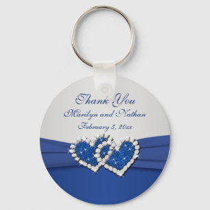 Royal Blue and Silver Joined Hearts Keychain