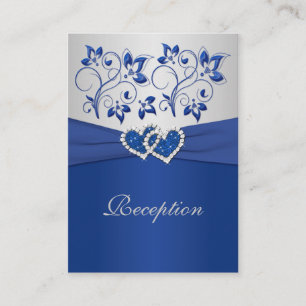 Royal Blue and Silver Joined Hearts Reception Card