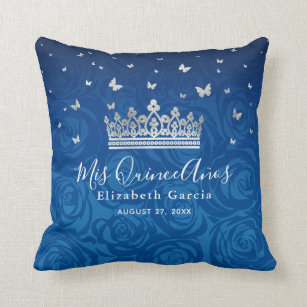 Royal Blue and Silver Quinceanera Mis Quince Anos Cushion