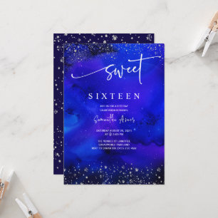 Royal Blue And Silver Sweet 16 Decorations Invitation
