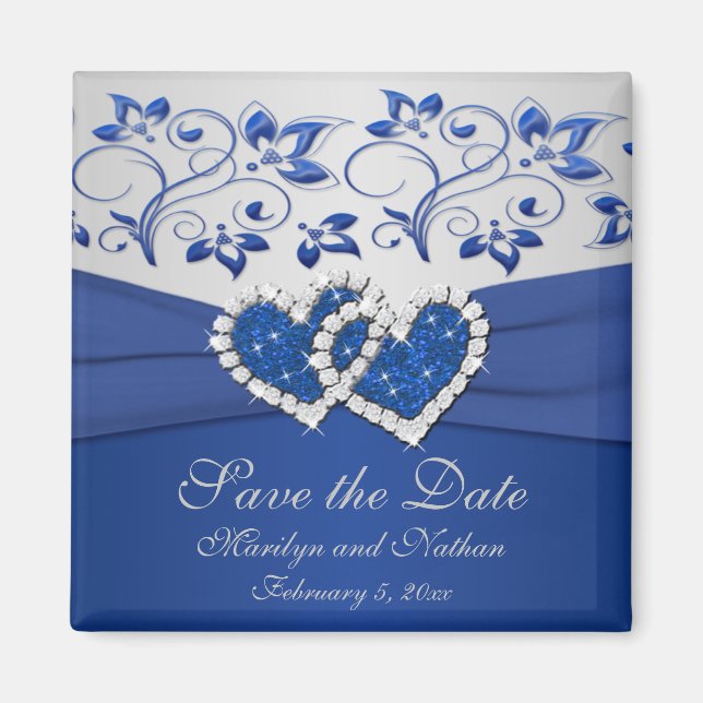 Royal Blue and Silver Wedding Favour Magnet (Front)