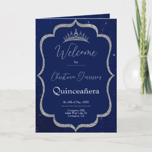Royal Blue and Starry Night Quinceanera Program Invitation
