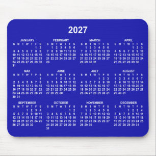 Royal Blue and White 2027 Calendar Mouse Pad