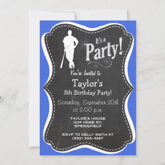 Royal Blue and White Baseball Invitation (Front)