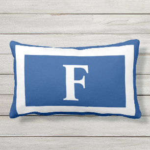 Royal Blue And White Bold Monogram Initial Outdoor Lumbar Cushion