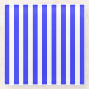 Royal blue and white candy stripes glass coaster