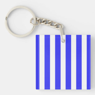 Royal blue and white candy stripes key ring