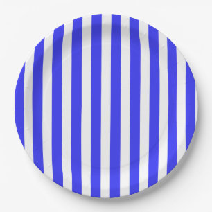 Royal blue and white candy stripes paper plate